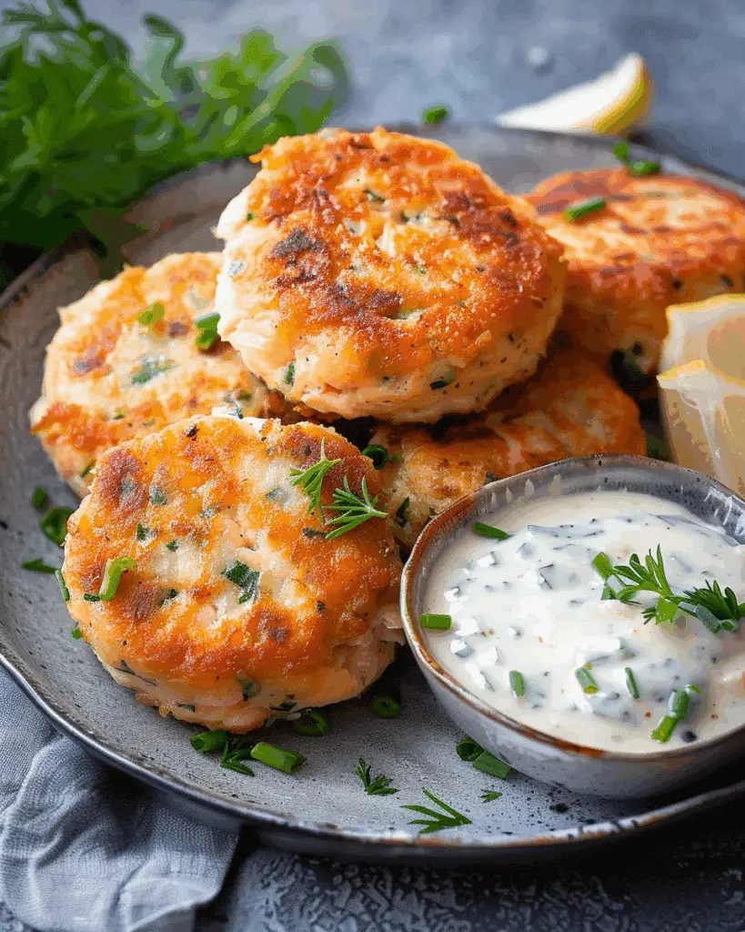 Salmon Cakes with Chive and Garlic Sauce Recipe