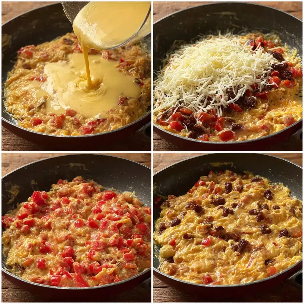 Scrambled Eggs With Greek Sausage, Tomatoes, And Cheese Recipe - Recipe Image