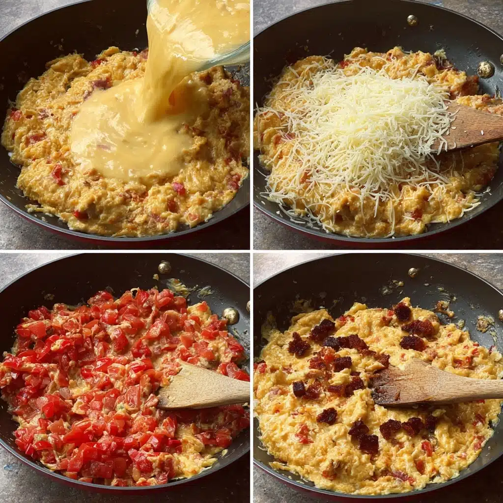 Scrambled Eggs With Greek Sausage, Tomatoes, And Cheese Recipe - Recipe Image
