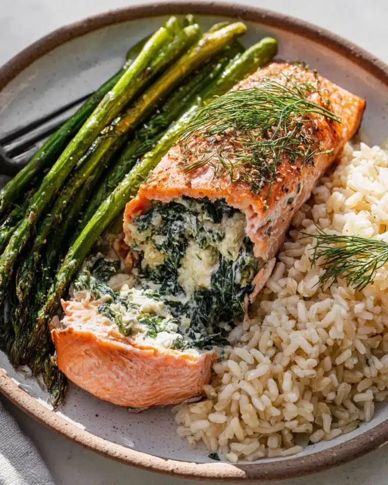 Baked Cream Cheese + Spinach Stuffed Salmon Filets Recipe