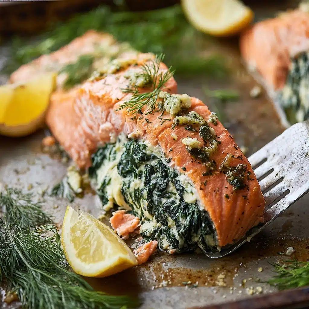 Baked Cream Cheese + Spinach Stuffed Salmon Filets Recipe - Recipe Image
