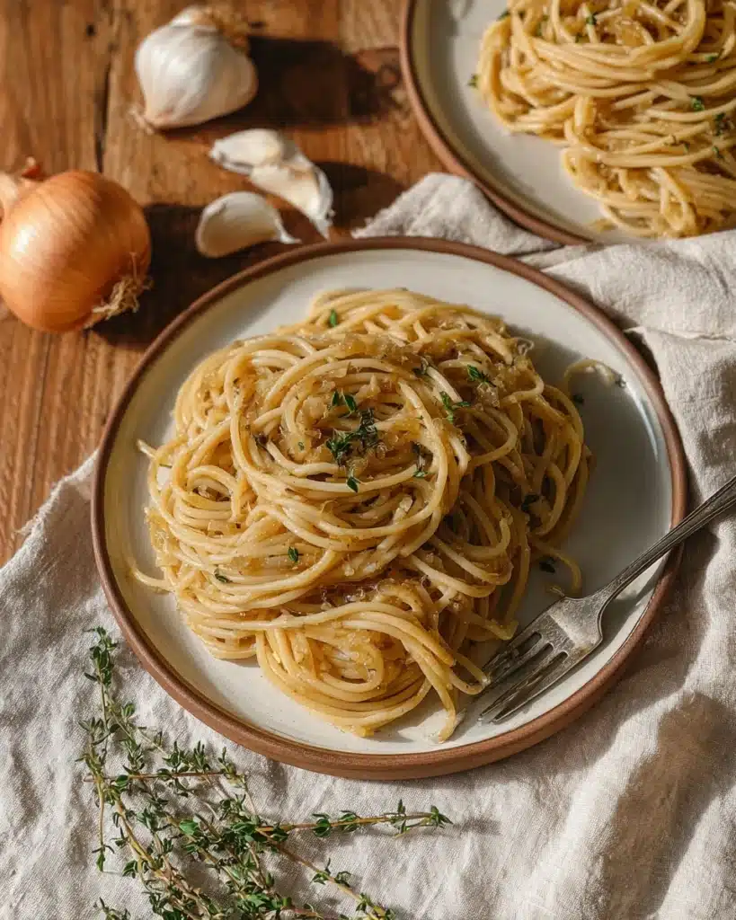 Vegan Caramelized Onion & Roasted Garlic Pasta Recipe