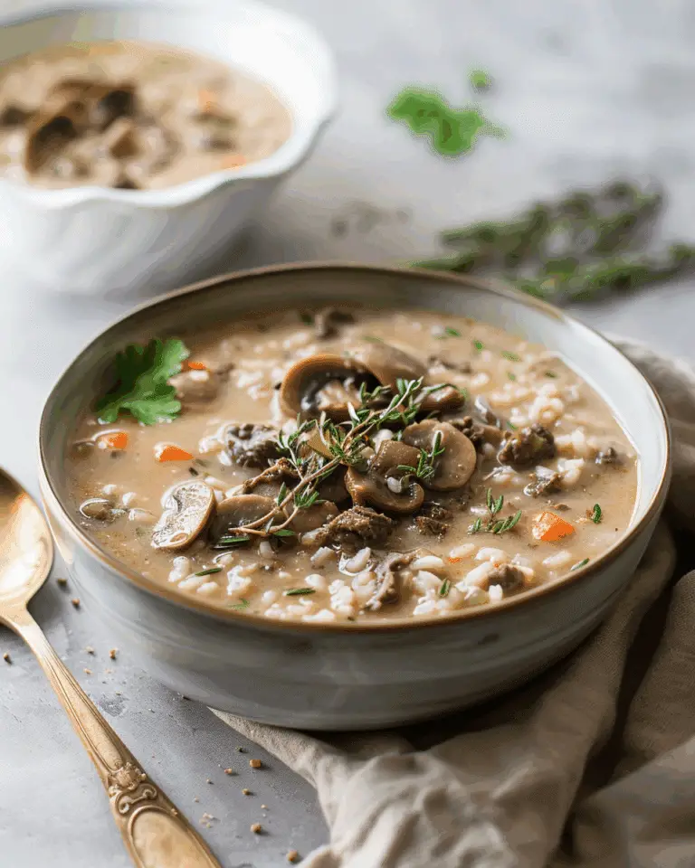 Rustic Instant Pot Mushroom and Rice Soup with Beef
