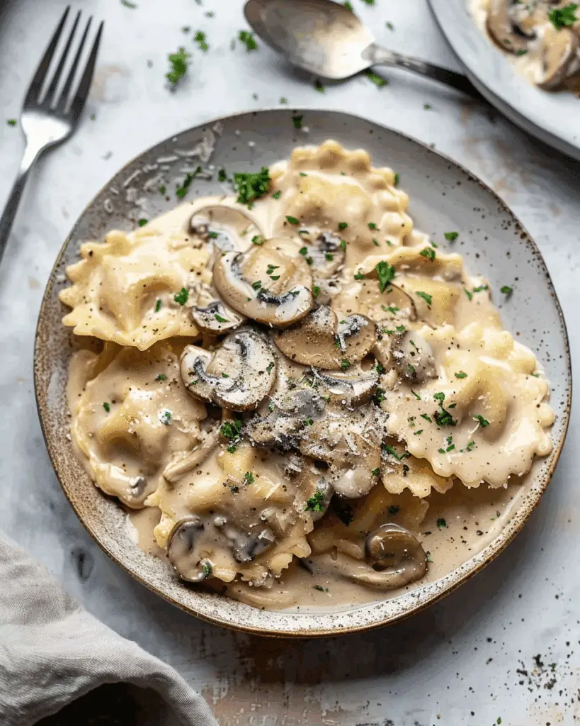 Ravioli with Mushroom Cream Sauce