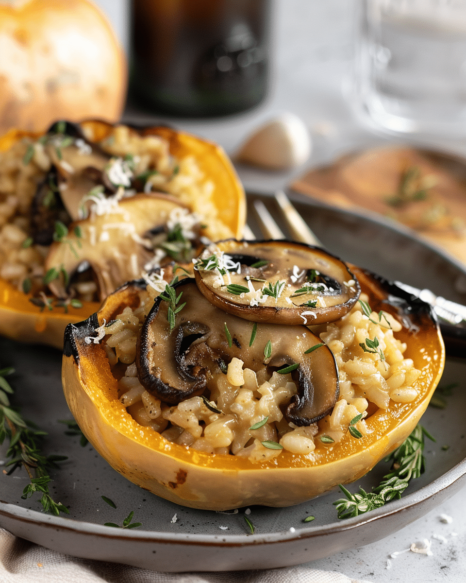 Acorn Squash Stuffed Mushroom and Brown Butter Risotto