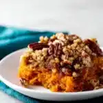 Sweet Potato Crunch Casserole with Pecan Topping 6 I used a rectangular 2 quart casserole dish, but this could easily fit in an 8″ or 9″ square baking pan Recipe