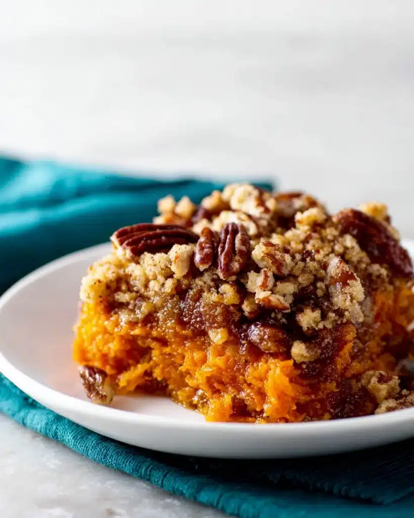 I used a rectangular 2 quart casserole dish, but this could easily fit in an 8″ or 9″ square baking pan Recipe