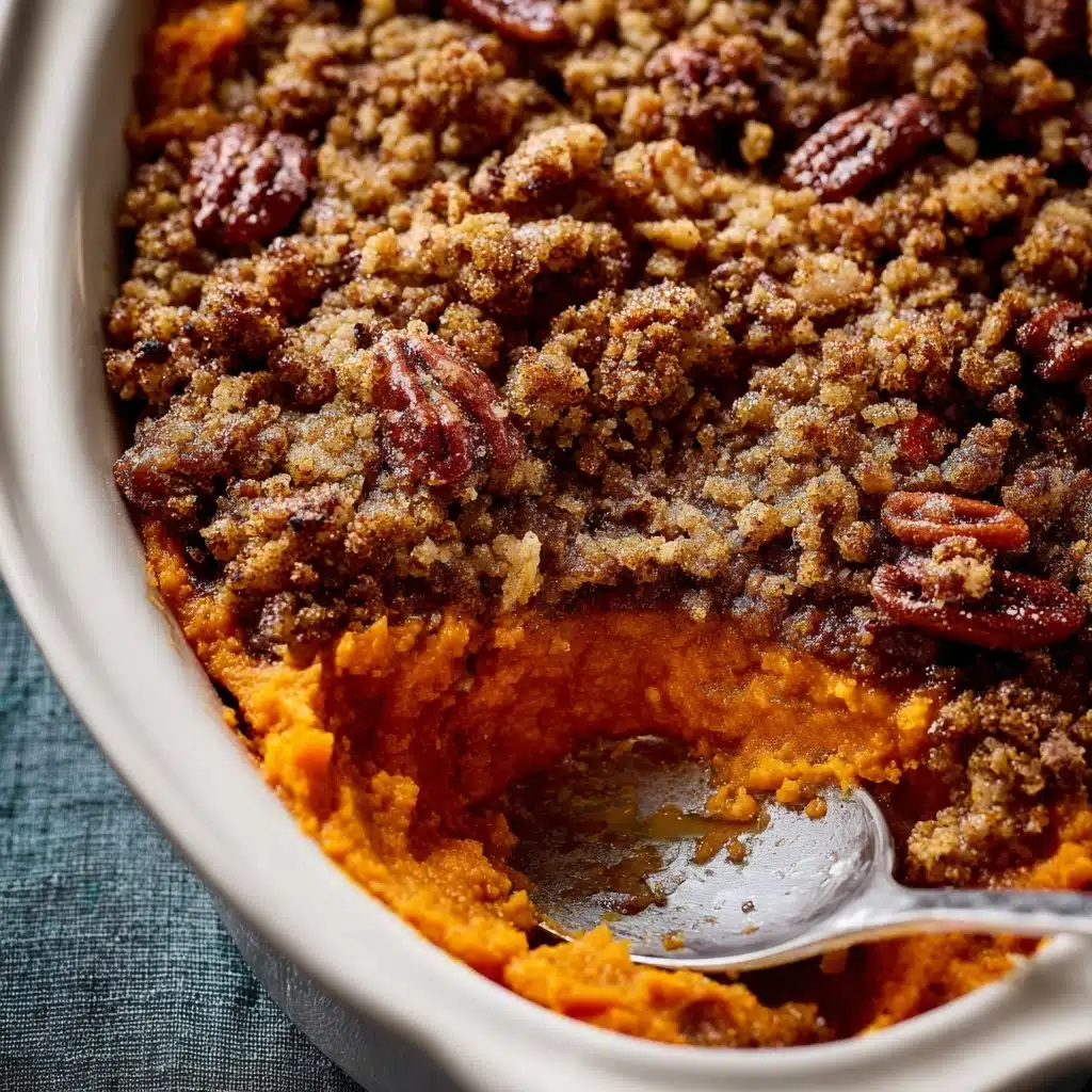 Sweet Potato Crunch Casserole with Pecan Topping 5 I used a rectangular 2 quart casserole dish, but this could easily fit in an 8″ or 9″ square baking pan Recipe - Recipe Image