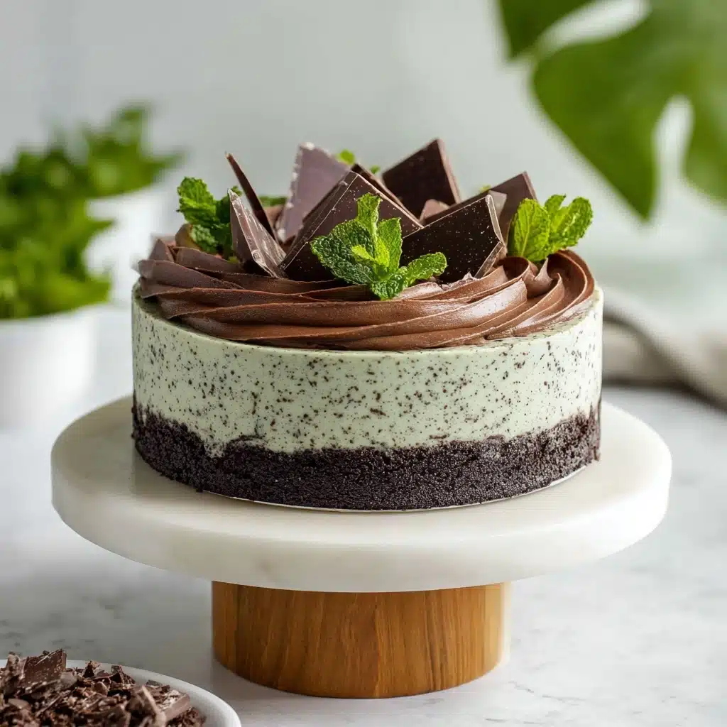 No-Bake Vegan Mint Chocolate Chip Cheesecake Recipe - Recipe Image
