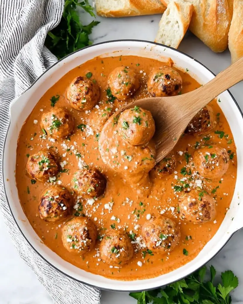 Veal Parmesan Meatballs with Tomato Cream Sauce Recipe