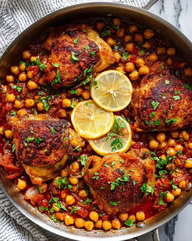 One Pan Moroccan Chicken and Chickpeas Recipe