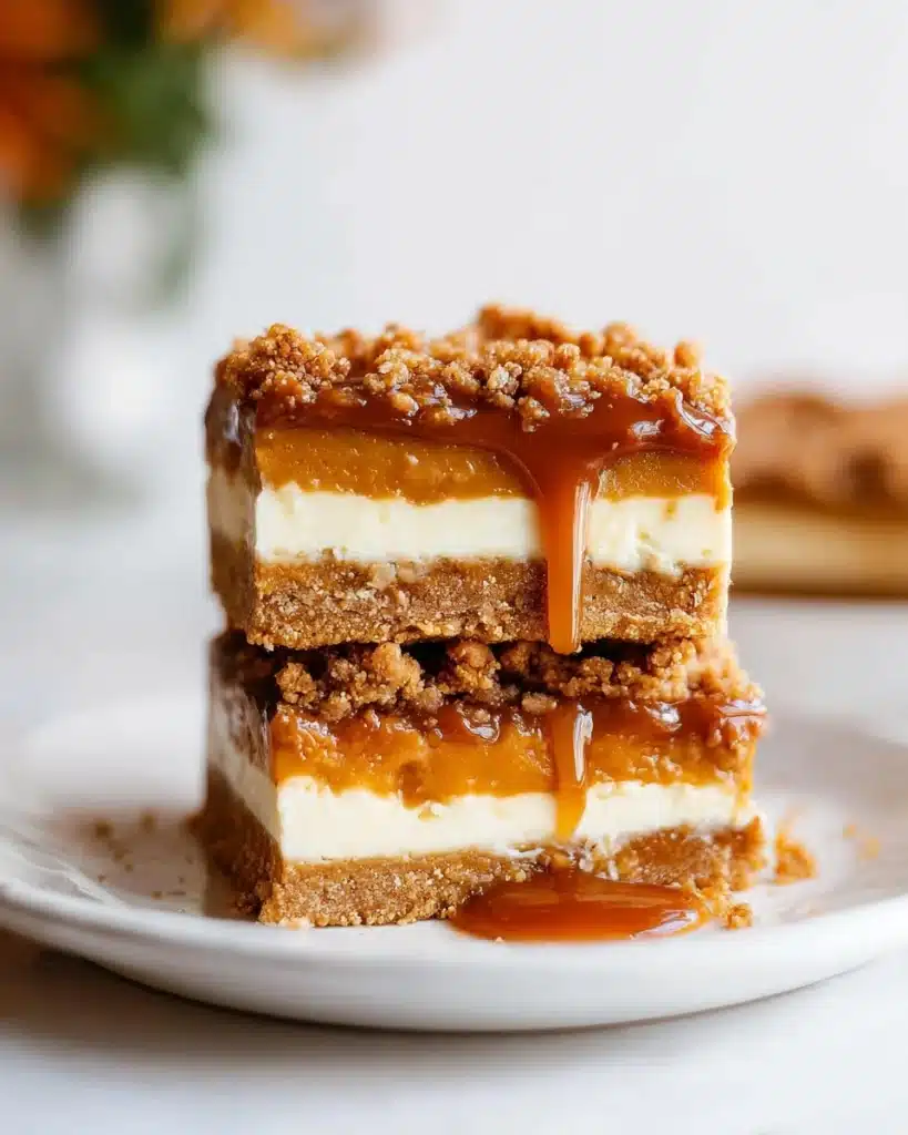 Pumpkin Caramel Cheesecake Bars with a Streusel Topping Recipe