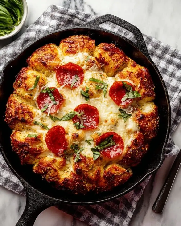 Easy Pizza Dip in a Skillet with Pepperoni, Mozzarella, and Garlic Seasoning Recipe