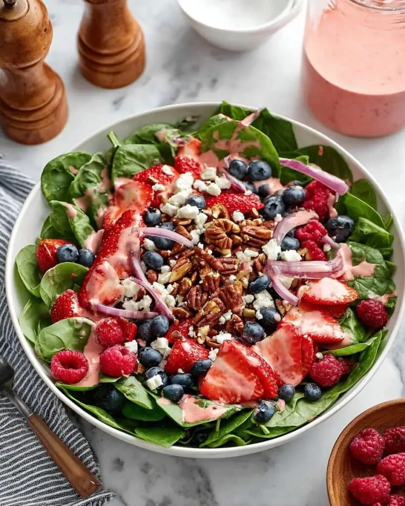 Berry Spinach Salad with Goat Cheese and Raspberry Vinaigrette Recipe