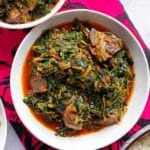 Nigerian Spinach Stew (Efo Riro) with Goat Meat and Mushrooms Recipe