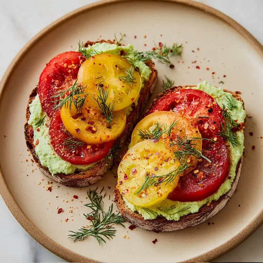Marinated Tomato Toast with Garlic Dill Edamame Spread Recipe 5 Marinated Tomato Toast with Garlic Dill Edamame Spread Recipe - Recipe Image