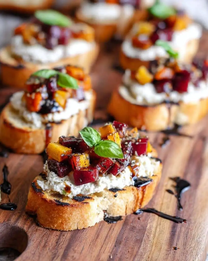 Roasted Beet Herbed Vegan Ricotta Crostini Recipe