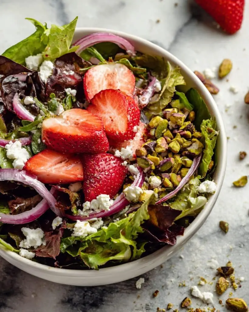 Spinach Strawberry Salad with Pistachios, Feta, and Balsamic Vinaigrette Recipe