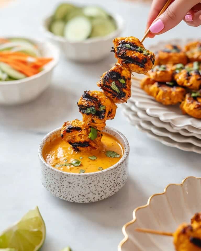 Thai Chicken Satay Skewers with Peanut Sauce and Cucumber Relish Recipe