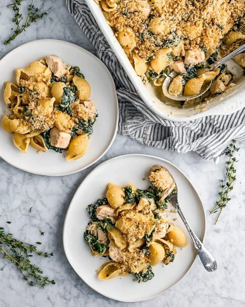 Easy Caramelized Onion Spinach Chicken Pasta Bake Recipe
