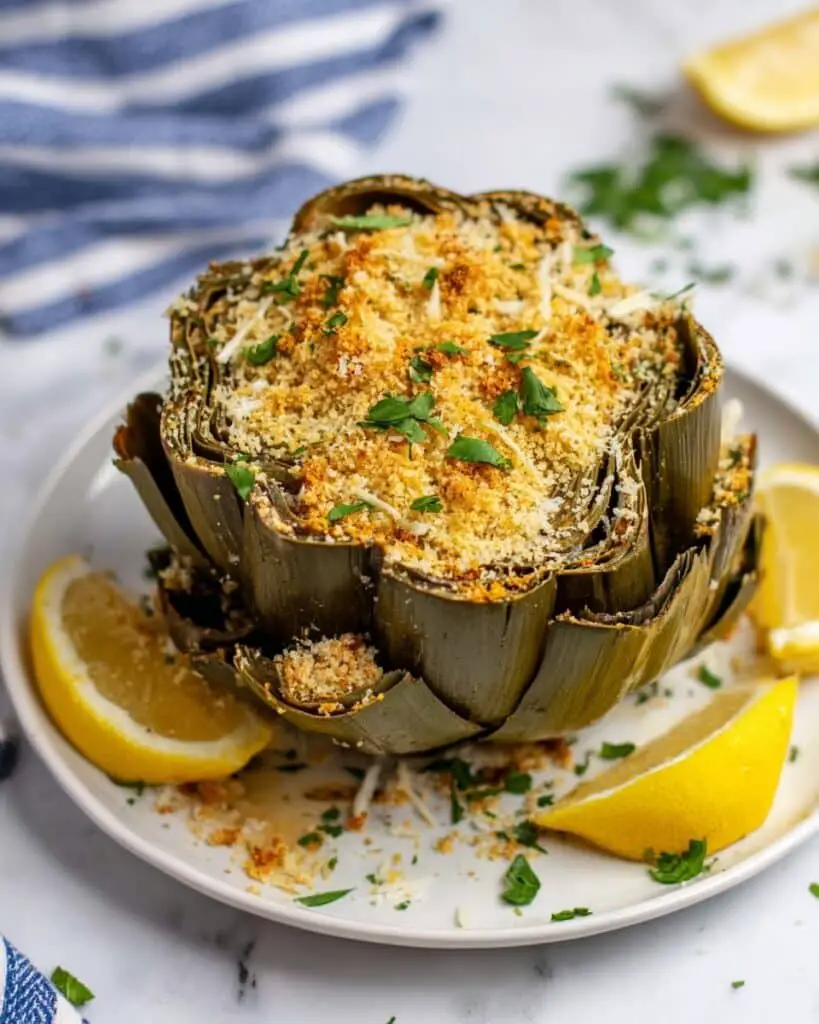 Stuffed Artichokes with Lemon Garlic Dipping Sauce Recipe