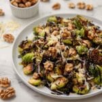 Air Fryer Brussels Sprouts with Balsamic Glaze, Parmesan, and Walnuts Recipe